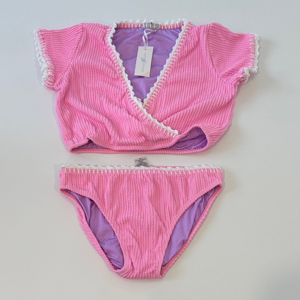 Planet Sea Two-Piece‎ Cap Sleeve Swimsuit with Crochet Detail
